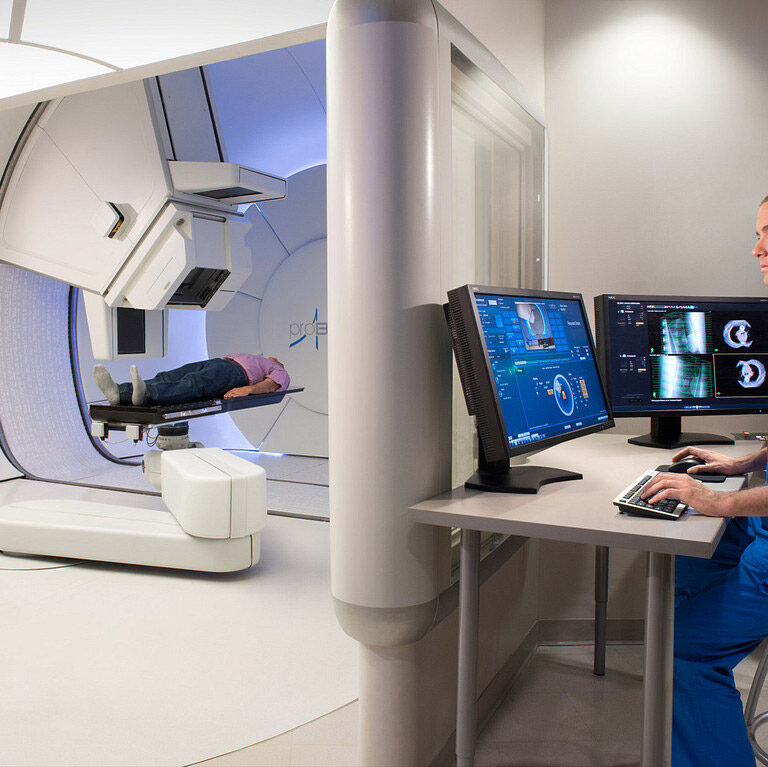 Patient receiving proton beam therapy for head and neck cancer